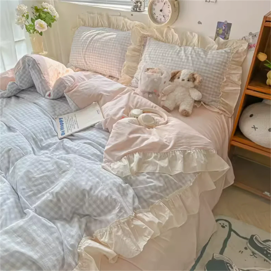 Rynx In Princess Style Bedding Sets Ruffle Lace Bow Duvet Cover Romantic Bedding Decor Woman Girl Bedroom Duvet 4 Pieces