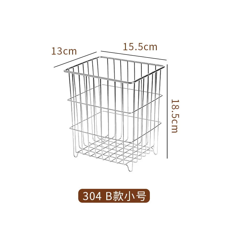 Rynx | 304 Stainless Steel Drain Basket Household Kitchen Storage Basket Square Fruit Vegetable Basket Cosmetic Storage Basket