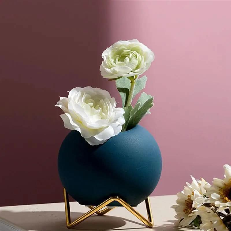 Lisslune | Modern Ceramic Plant Pot with Metal Stand in Vibrant Colors