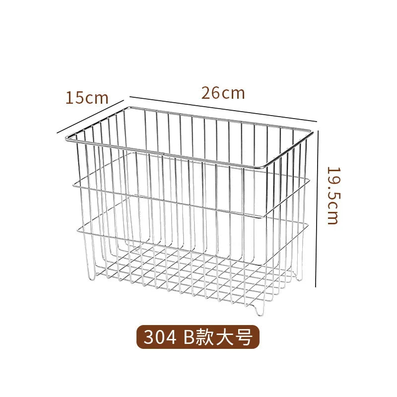 Rynx | 304 Stainless Steel Drain Basket Household Kitchen Storage Basket Square Fruit Vegetable Basket Cosmetic Storage Basket