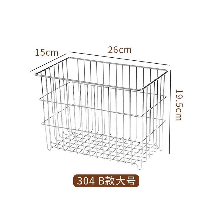 Rynx | 304 Stainless Steel Drain Basket Household Kitchen Storage Basket Square Fruit Vegetable Basket Cosmetic Storage Basket