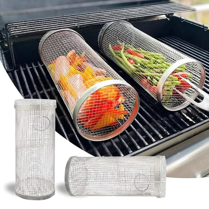 Lisslune | Stainless Steel BBQ Grill Basket Cylinder for Vegetables and Meat