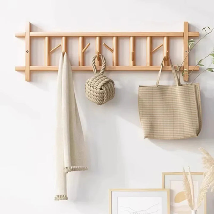 Rynx | 180° rotatable elegant bamboo dress rack multifunctional wall coat storage stable load capacity wall home storage & organization