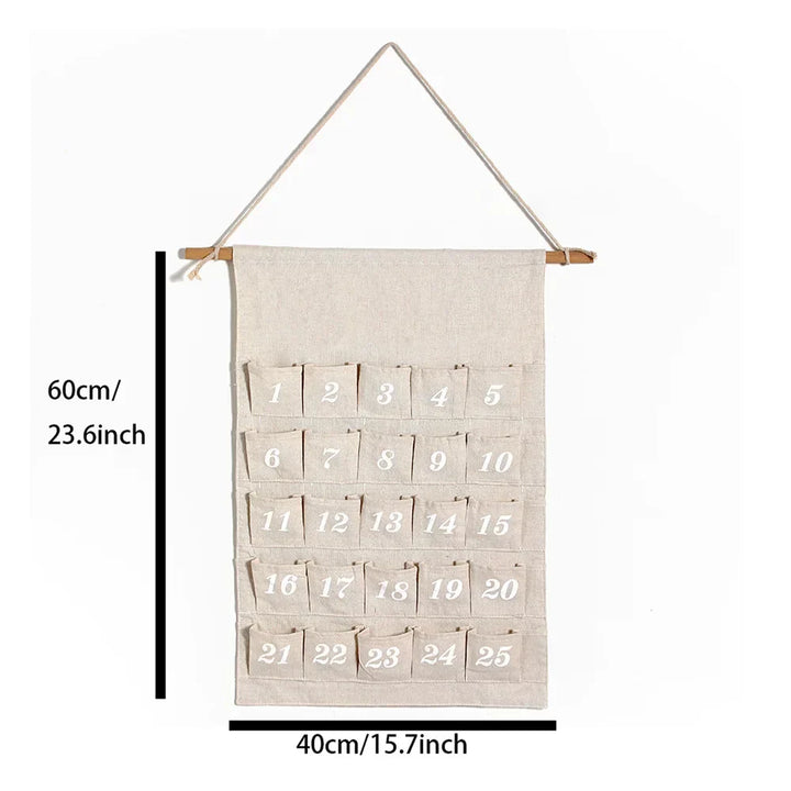 Lisslune | Cotton Advent Calendar with 24 Pockets – Sustainable & Reusable Christmas Decoration