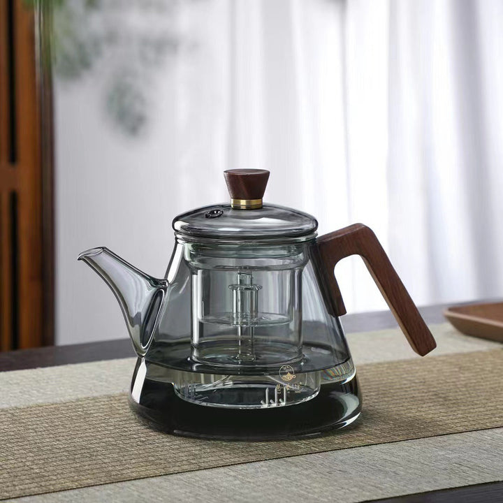 Lisslune | Aetheris Glass Brew Teapot – Heat-Resistant Glass Teapot with Wooden Handle & Infuser (900ml)