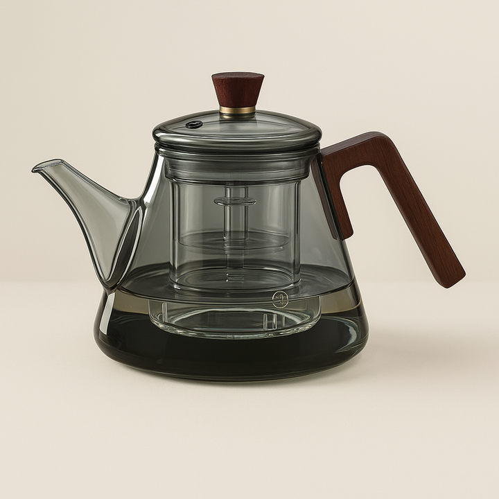 Lisslune | Aetheris Glass Brew Teapot – Heat-Resistant Glass Teapot with Wooden Handle & Infuser (900ml)
