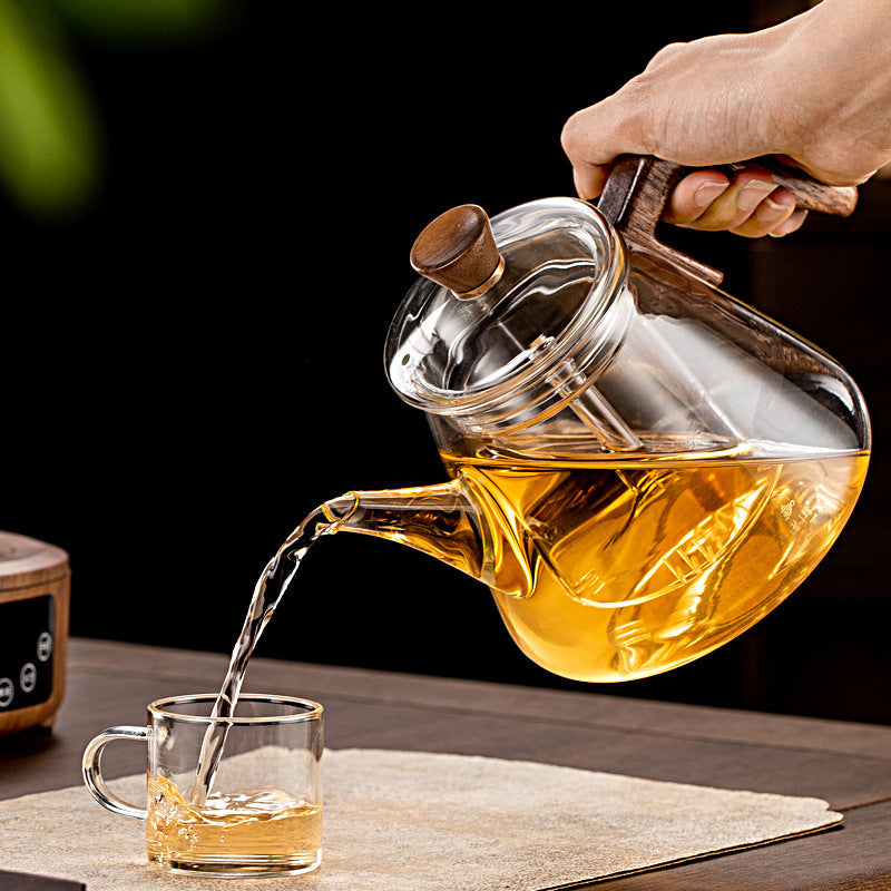 Lisslune | Aetheris Glass Brew Teapot – Heat-Resistant Glass Teapot with Wooden Handle & Infuser (900ml)