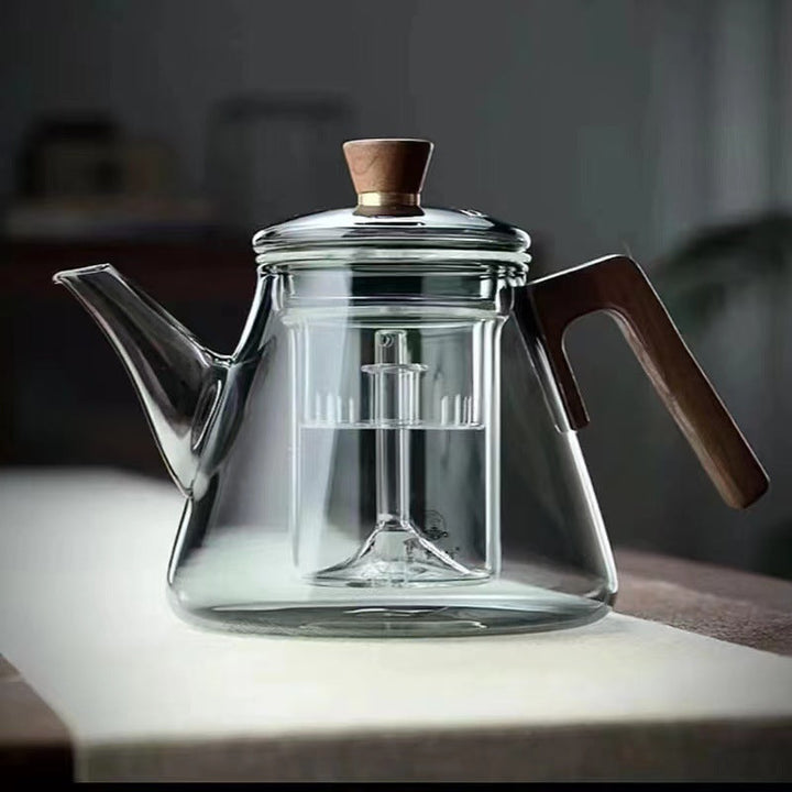 Lisslune | Aetheris Glass Brew Teapot – Heat-Resistant Glass Teapot with Wooden Handle & Infuser (900ml)