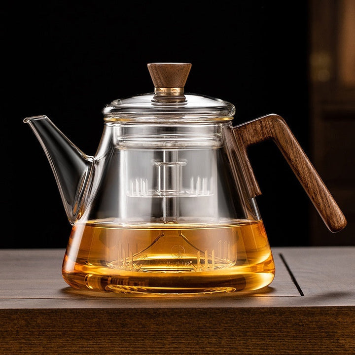 Lisslune | Aetheris Glass Brew Teapot – Heat-Resistant Glass Teapot with Wooden Handle & Infuser (900ml)