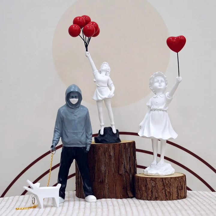 Lisslune | Dropshipping Banksy Sculpture Collection Flower Thrower Statue Pop Art Modern Balloon Girl Figurine Office Home Decoration