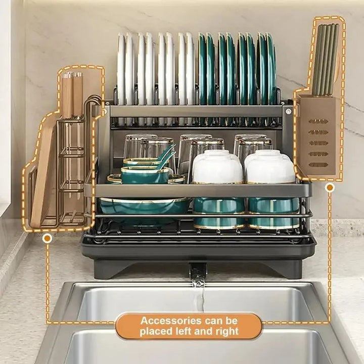 Lisslune | Adjustable Stainless Steel Dish Drying Rack – Space-Saving Kitchen Drainer for Plates, Glasses & Cutlery