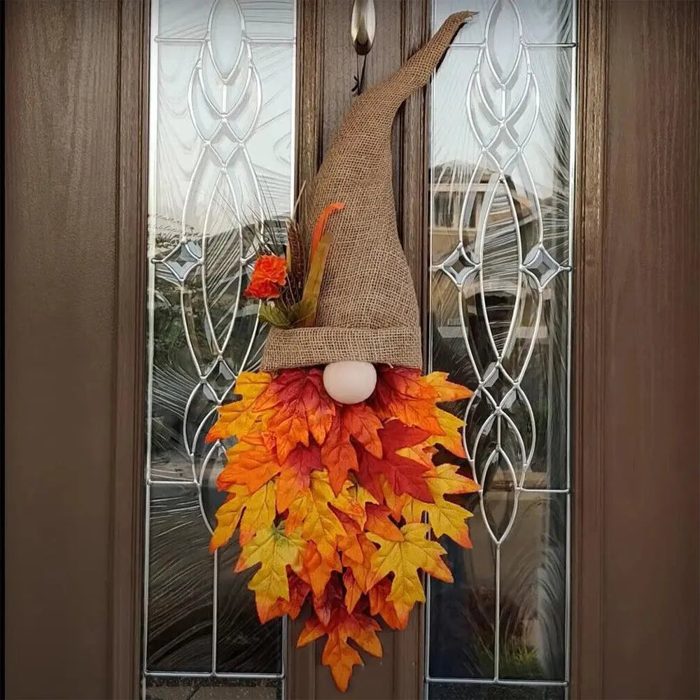 Lisslune | MapleCharm Dwarf Door Hanger – Rustic Wooden Fairy Tale Decoration for Entrance & Garden
