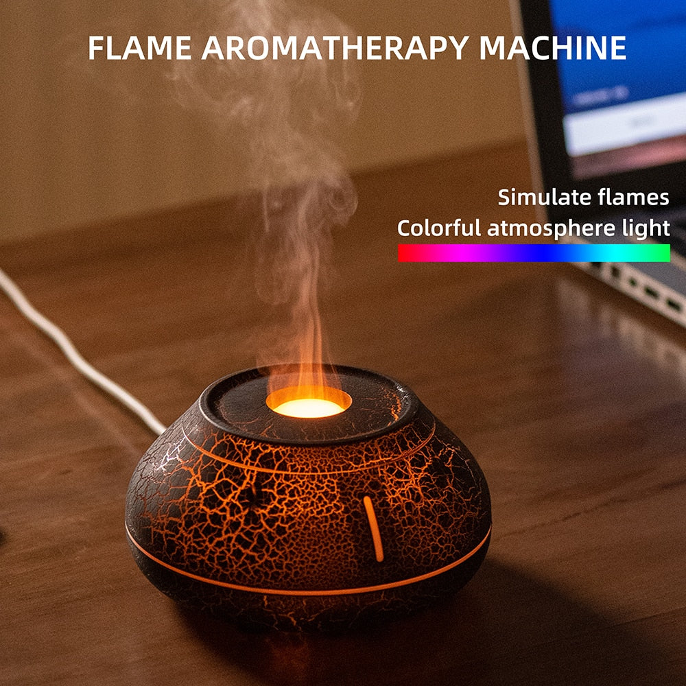 Lisslune | Air humidifier crack volcano flame essential oil diffuser ultrasonic cool mist maker LED essential oil lamp air diffuser