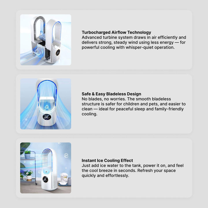 Lisslune | Bladeless Portable Air Conditioner | Ultra-Quiet, Ergonomic Design & Ideal for Home and Office Use