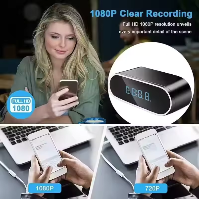 Lisslune | Nightstand Clock Video Camera with Night Vision and Motion Detection WIFI Control
