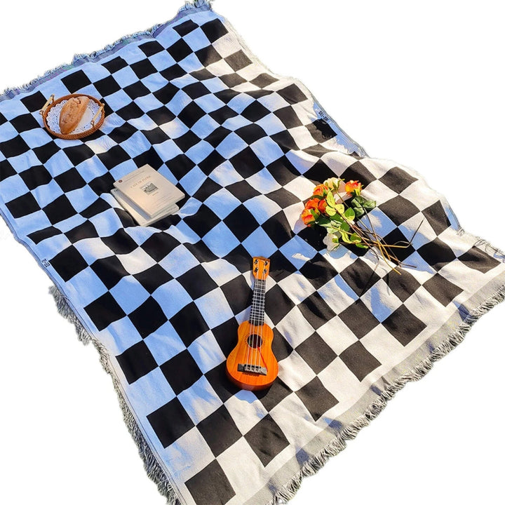 Lisslune | All-Season Checkered Picnic Blanket with Fringe