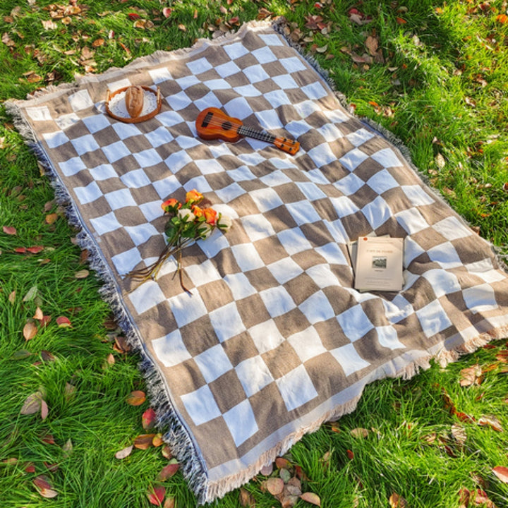 Lisslune | All-Season Checkered Picnic Blanket with Fringe
