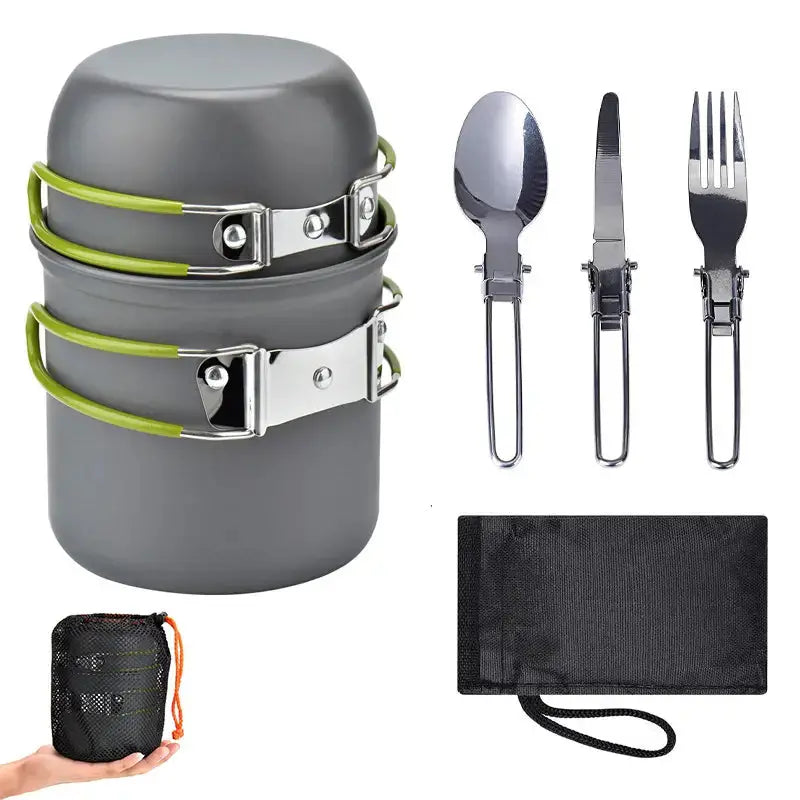 Lisslune | Camping Cookware Set with Stainless Steel Cutlery and Carry Bag