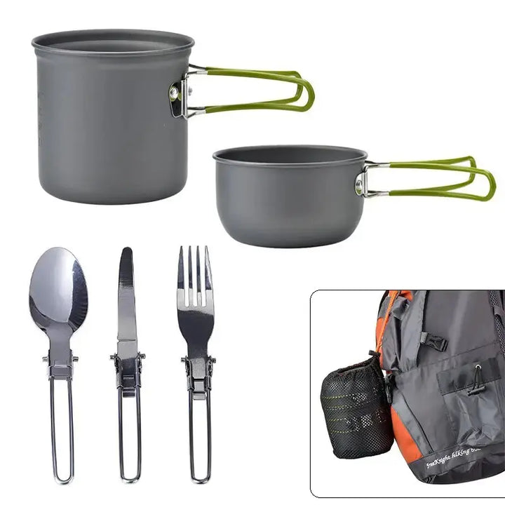 Lisslune | Camping Cookware Set with Stainless Steel Cutlery and Carry Bag