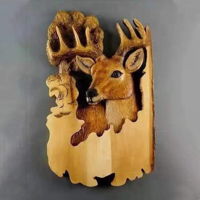 Lisslune | WildCraft - Wall art with carved animals made of wood for rustic home decor