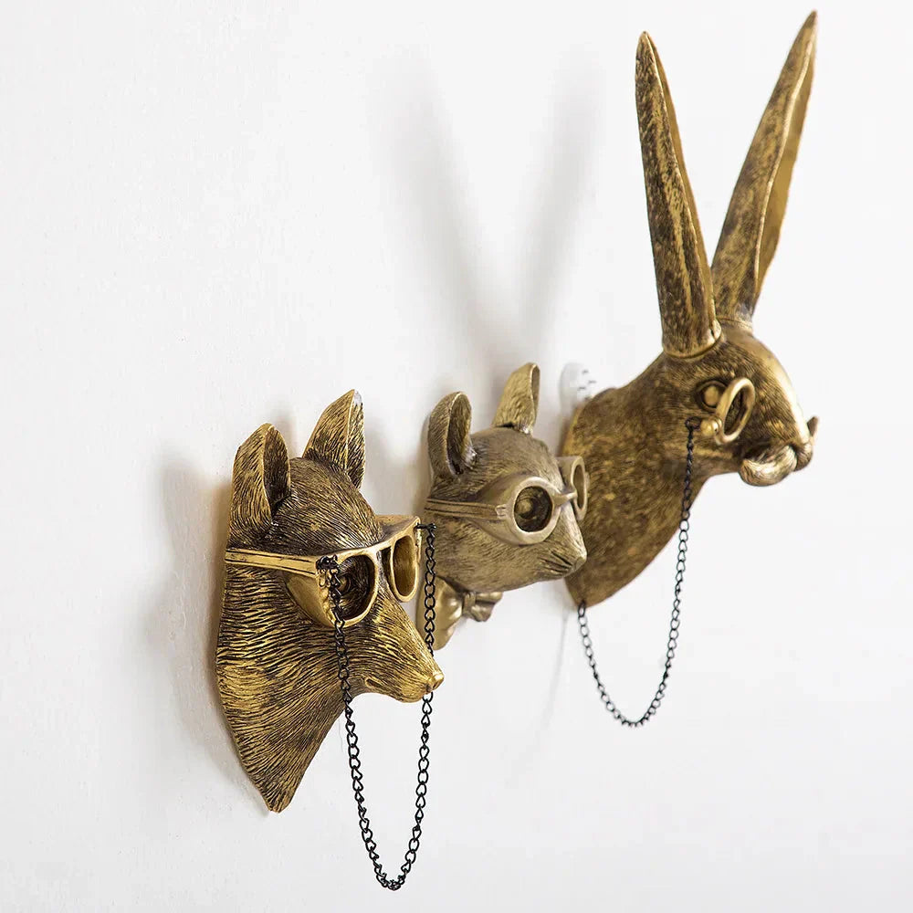 Lisslune | Antique Bronze Resin Animal Pendant Golden Deer Head Wall Storage Hook Background Wall Accessories Decorative Figures