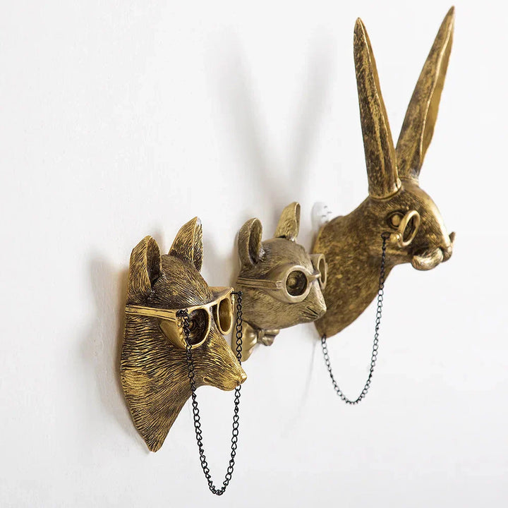 Lisslune | Antique Bronze Resin Animal Pendant Golden Deer Head Wall Storage Hook Background Wall Accessories Decorative Figures