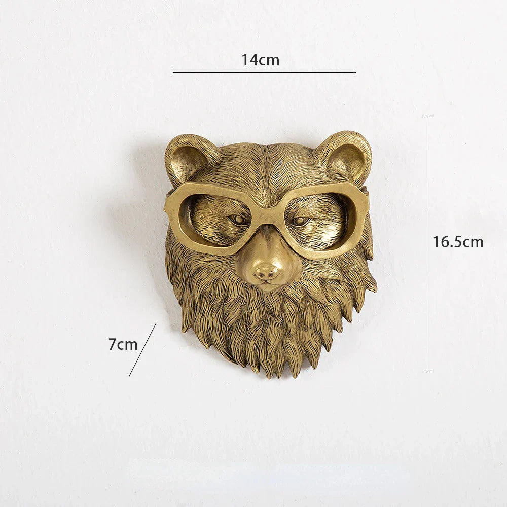 Lisslune | Antique Bronze Resin Animal Pendant Golden Deer Head Wall Storage Hook Background Wall Accessories Decorative Figures