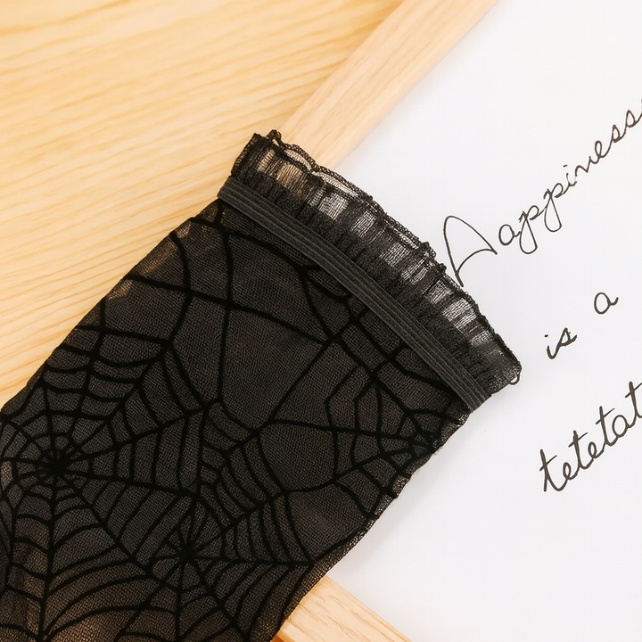 Lisslune | Black Lace Spiderweb Fingerless Gloves for Halloween