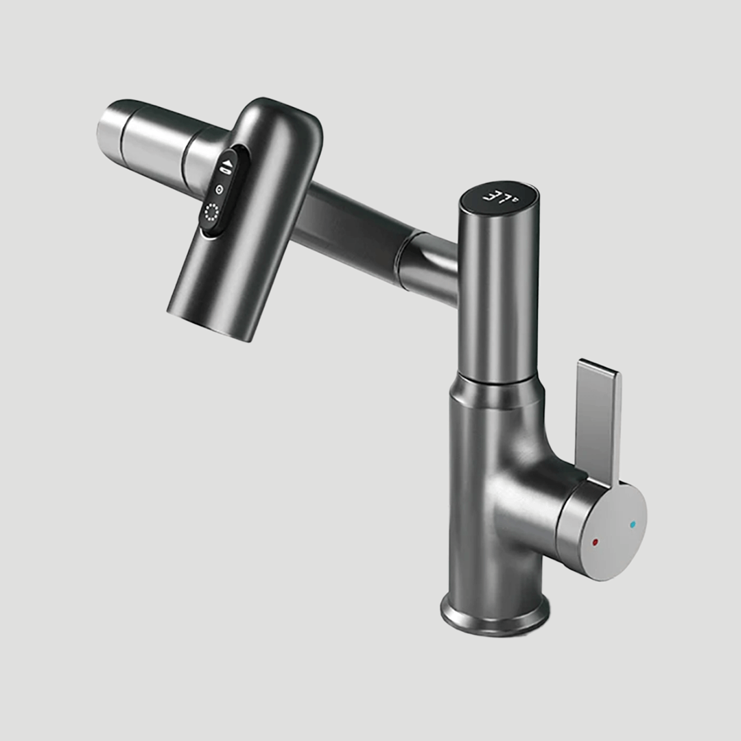 Lisslune | LustraFlow 360° Smart Fixture | Modern Kitchen and Bath Mixer with LED Temperature Display