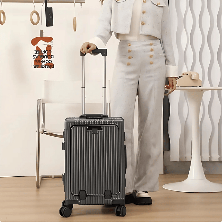 Lisslune | Manhattan Pro – Hard Shell Carry-On Suitcase with Aluminium Frame (20 inches, 40 Liter), Laptop Compartment & USB Ports