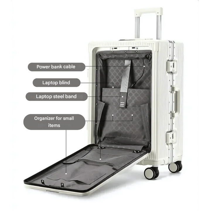 Lisslune | Manhattan Pro – Hard Shell Carry-On Suitcase with Aluminium Frame (20 inches, 40 Liter), Laptop Compartment & USB Ports
