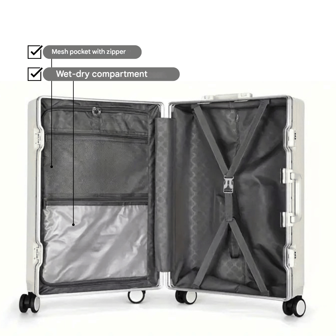 Lisslune | Manhattan Pro – Hard Shell Carry-On Suitcase with Aluminium Frame (20 inches, 40 Liter), Laptop Compartment & USB Ports