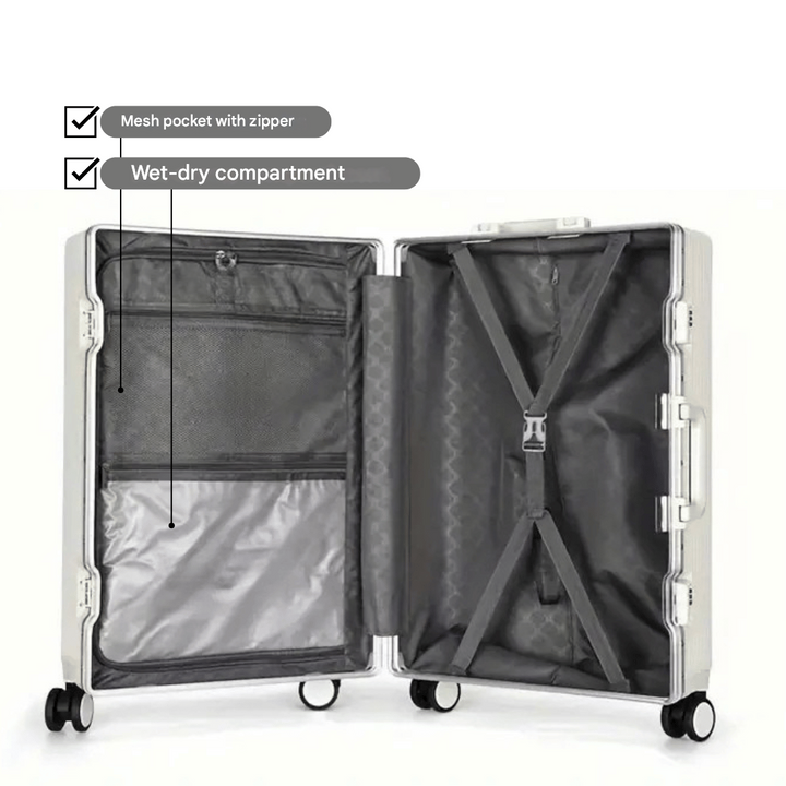 Lisslune | Manhattan Pro – Hard Shell Carry-On Suitcase with Aluminium Frame (20 inches, 40 Liter), Laptop Compartment & USB Ports
