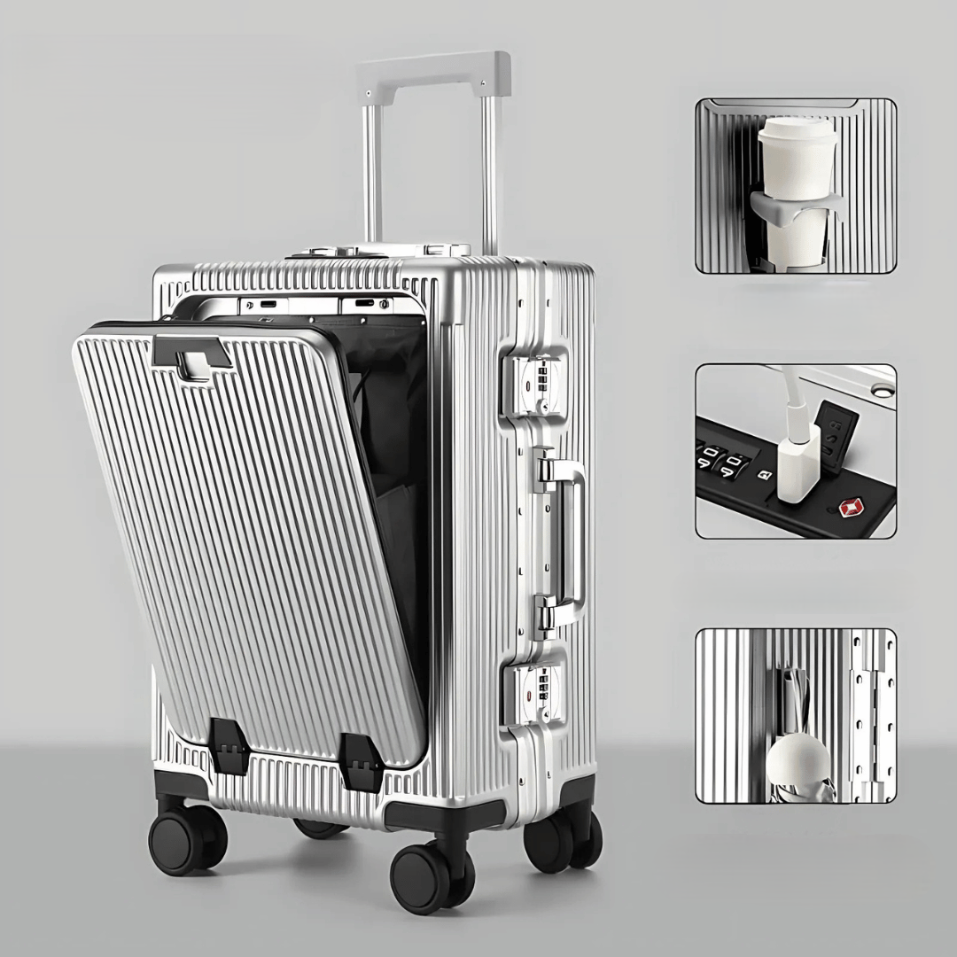 Lisslune | Manhattan Pro – Hard Shell Carry-On Suitcase with Aluminium Frame (20 inches, 40 Liter), Laptop Compartment & USB Ports