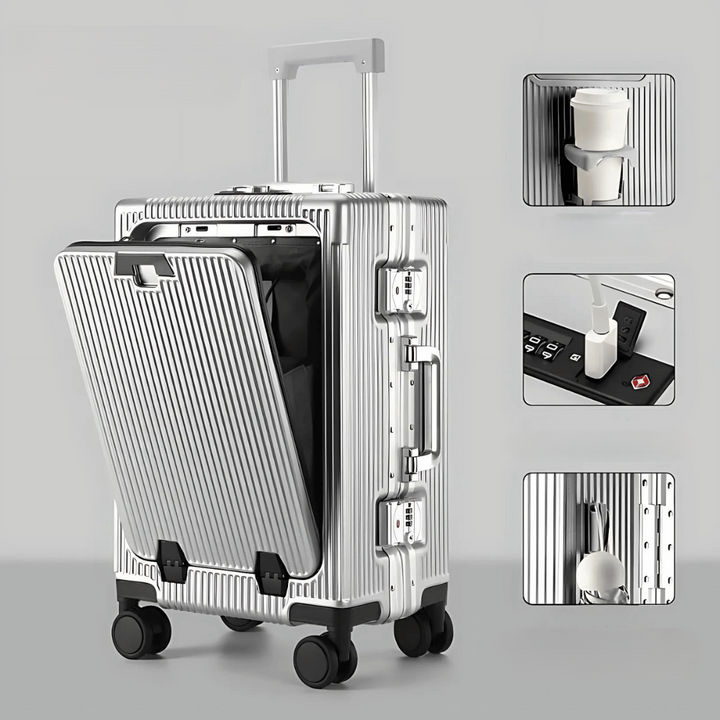 Lisslune | Manhattan Pro – Hard Shell Carry-On Suitcase with Aluminium Frame (20 inches, 40 Liter), Laptop Compartment & USB Ports