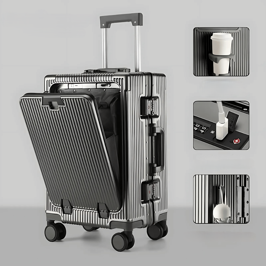 Lisslune | Manhattan Pro – Hard Shell Carry-On Suitcase with Aluminium Frame (20 inches, 40 Liter), Laptop Compartment & USB Ports