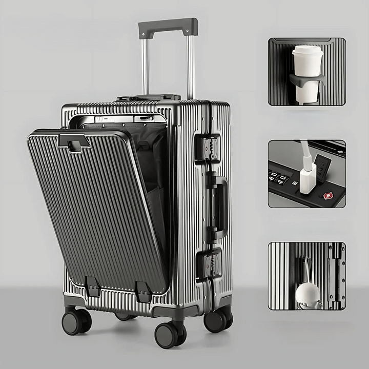 Lisslune | Manhattan Pro – Hard Shell Carry-On Suitcase with Aluminium Frame (20 inches, 40 Liter), Laptop Compartment & USB Ports