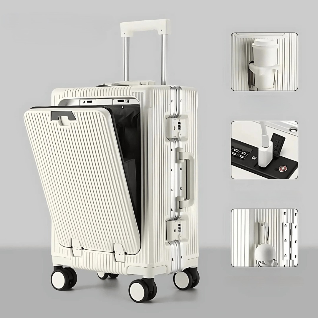 Lisslune | Manhattan Pro – Hard Shell Carry-On Suitcase with Aluminium Frame (20 inches, 40 Liter), Laptop Compartment & USB Ports