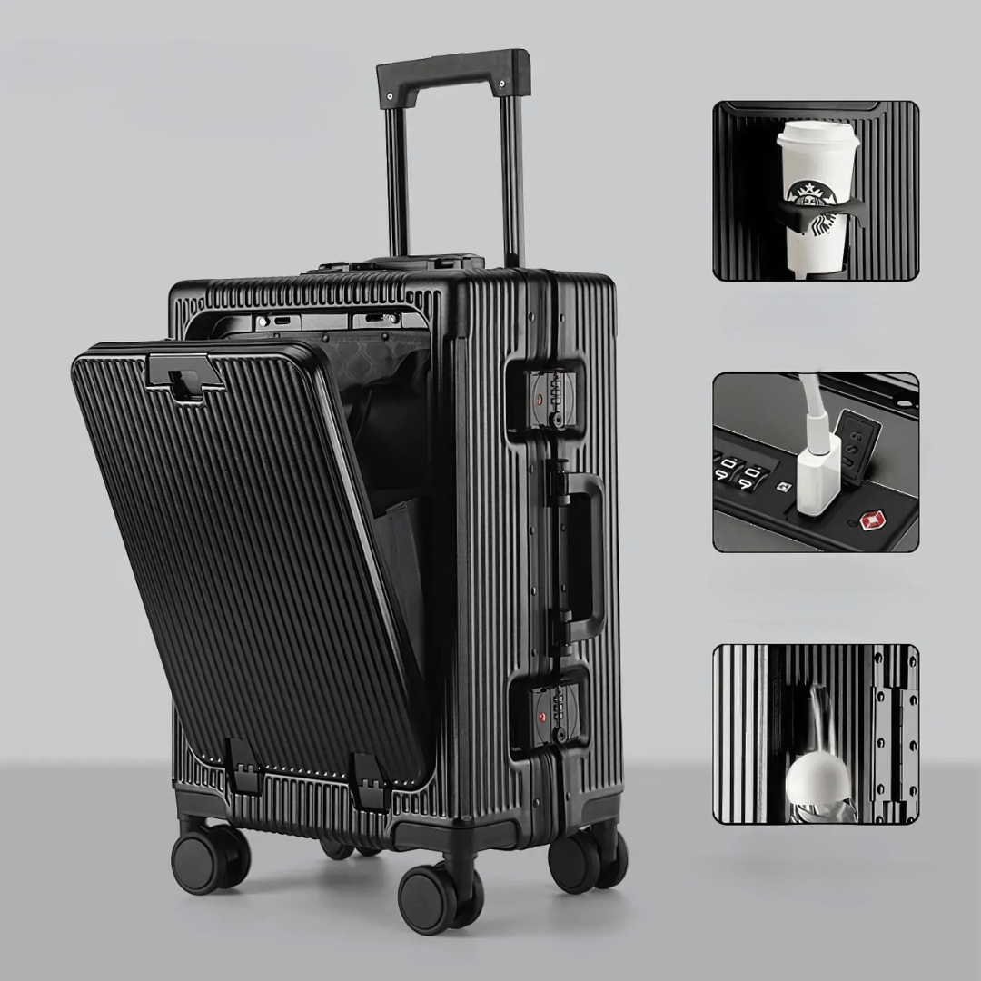 Lisslune | Manhattan Pro – Hard Shell Carry-On Suitcase with Aluminium Frame (20 inches, 40 Liter), Laptop Compartment & USB Ports