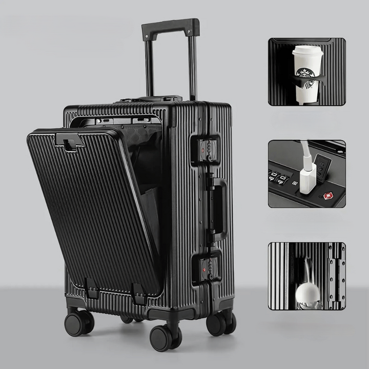 Lisslune | Manhattan Pro – Hard Shell Carry-On Suitcase with Aluminium Frame (20 inches, 40 Liter), Laptop Compartment & USB Ports