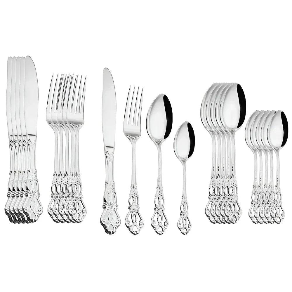 Lisslune | Aurique – 24-Piece Stainless Steel Cutlery Set with Elegant Engraving