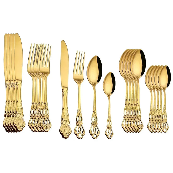 Lisslune | Aurique – 24-Piece Stainless Steel Cutlery Set with Elegant Engraving