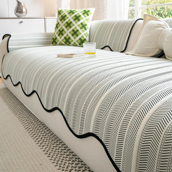 Lisslune | Aurivelle Herringbone Scallop Edge Sofa Cover