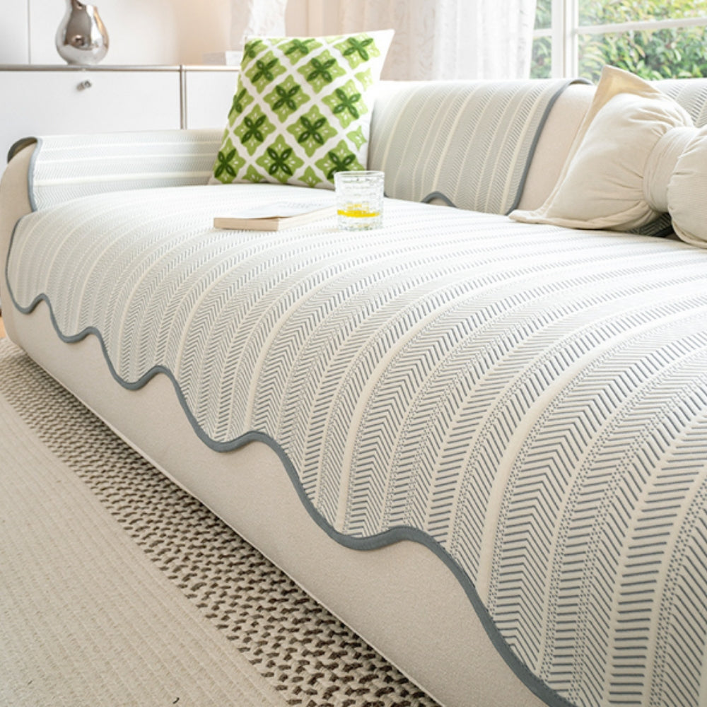 Lisslune | Aurivelle Herringbone Sofa Cover with Scalloped Edge Trim