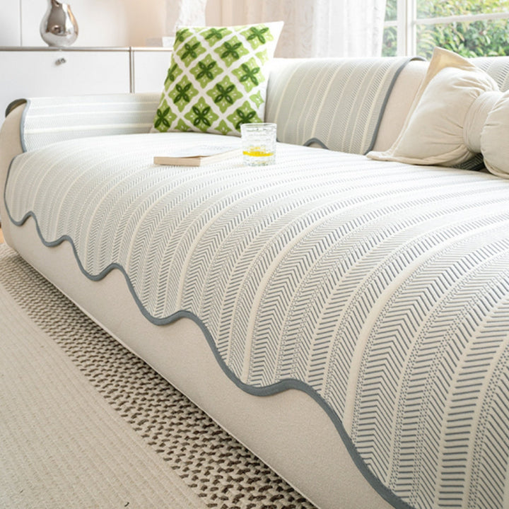 Lisslune | Aurivelle Herringbone Scallop Edge Sofa Cover