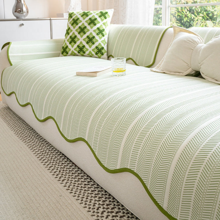 Lisslune | Aurivelle Herringbone Sofa Cover with Scalloped Edge Trim
