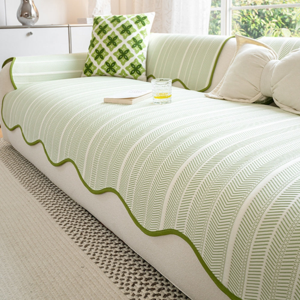 Lisslune | Aurivelle Herringbone Scallop Edge Sofa Cover