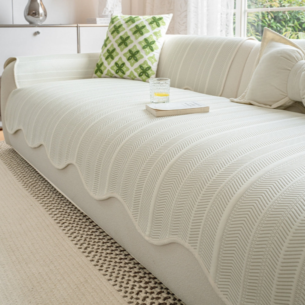 Lisslune | Aurivelle Herringbone Scallop Edge Sofa Cover