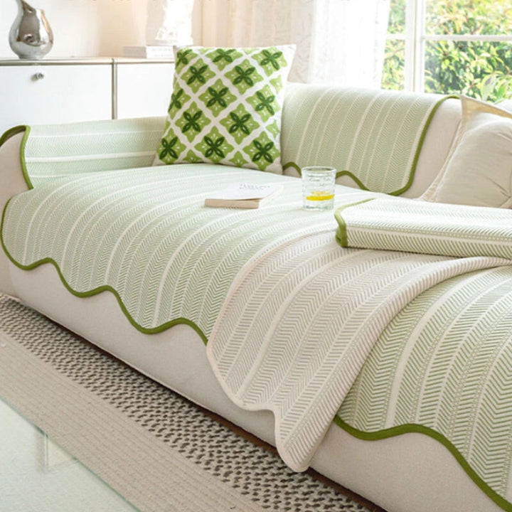 Lisslune | Aurivelle Herringbone Scallop Edge Sofa Cover