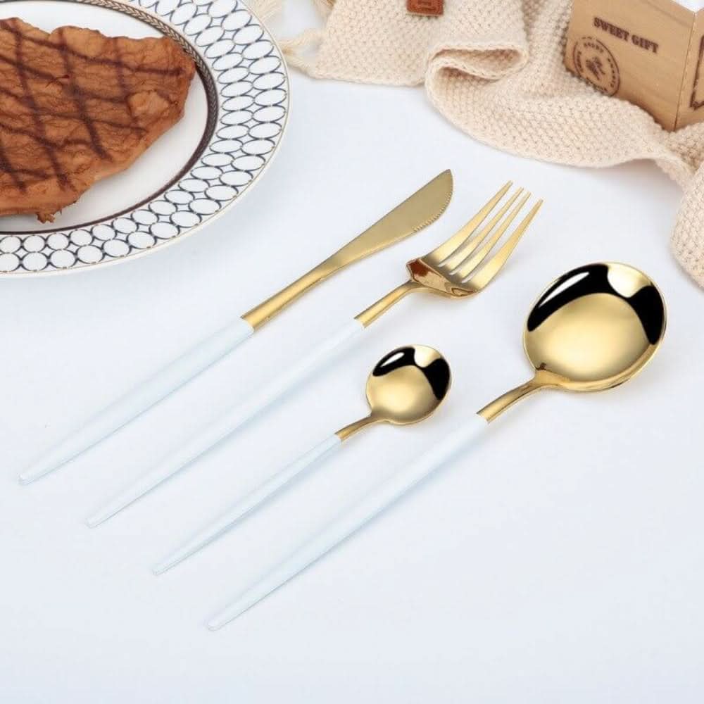 Lisslune | Gold Stainless Steel Cutlery Set with White Handles